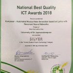 Mr. Dulan Dias won the silver award for for the Tertiary Student Projects (Technology) Category at NBQSA 2018 [Certificate]